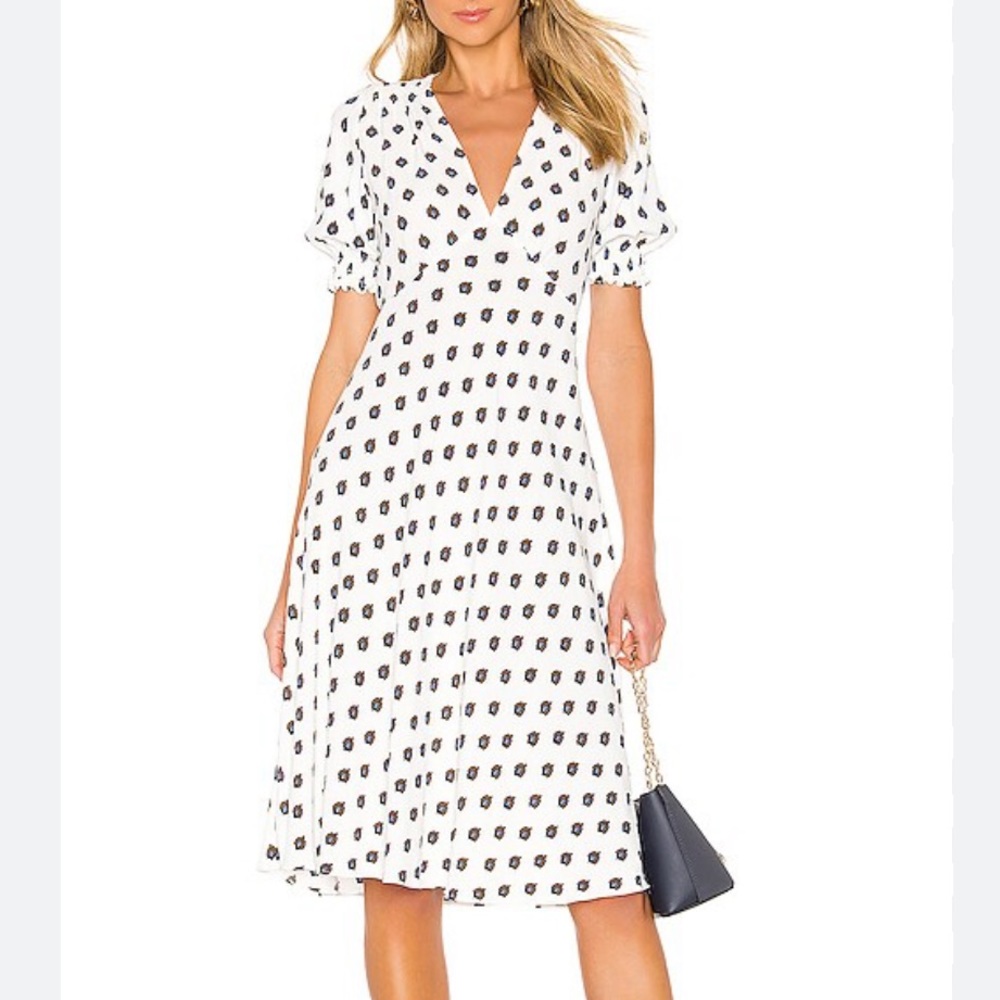 NWT DVF Jemma Fleur Dot and Ivory Midi Length Dress